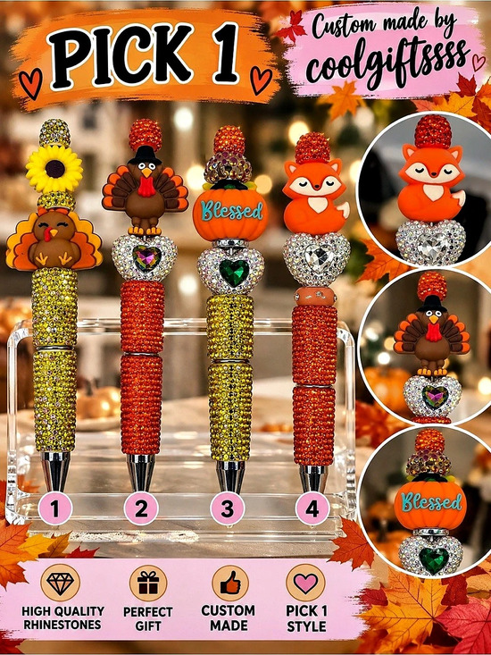 Handmade by coolgiftsss Other - Rhinestone Pens Fall Thanksgiving Bling Pens Turkey Fox Pumpkin Sunflower Sparkl